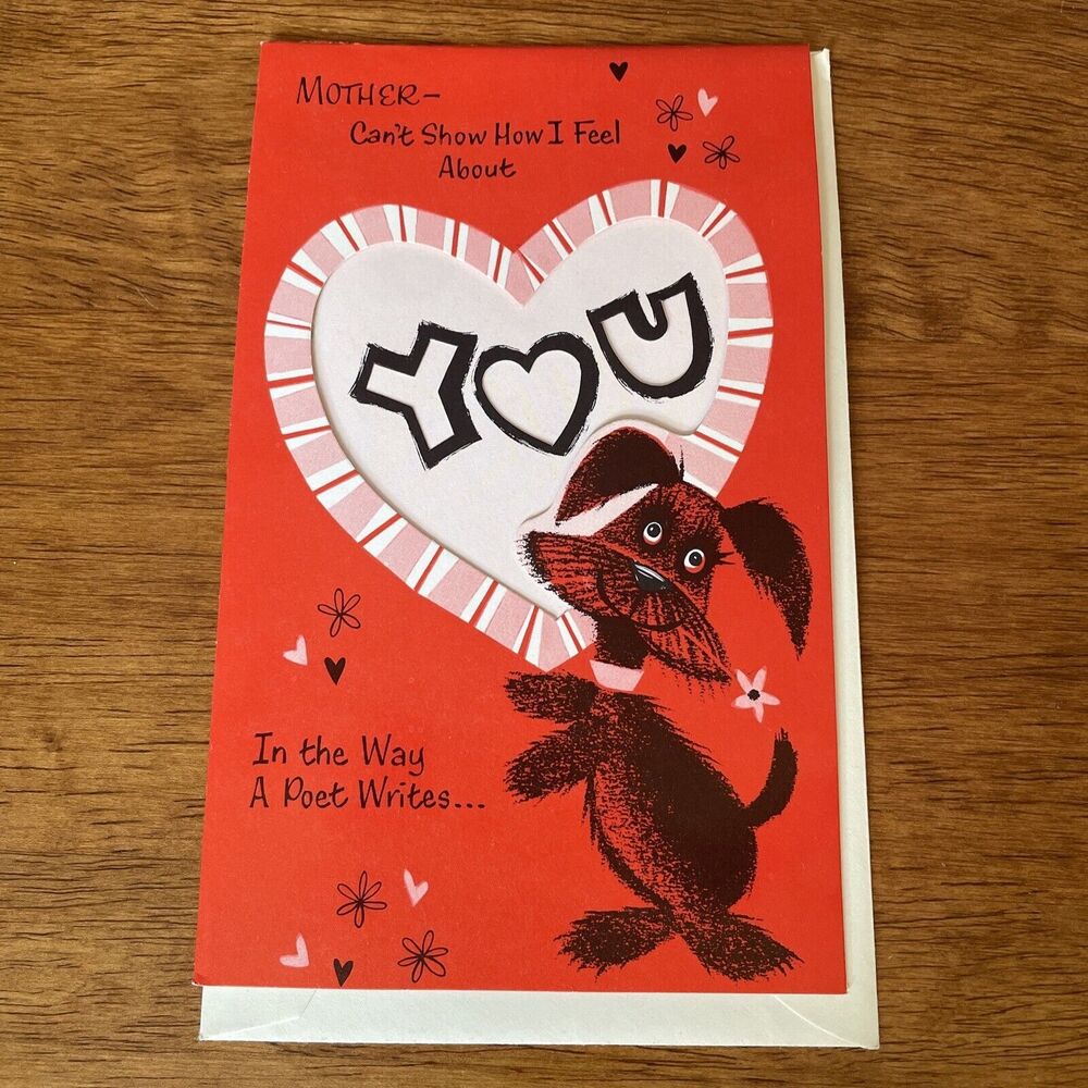 Vtg Buzza Cardozo Valentine Puppy Mother Flip Up Pull Tab Greeting Card